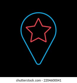 Star favorite pin map isolated on black background icon. Map pointer. Map markers. Navigation sign. Graph symbol for travel and tourism web site and apps design, logo, app, UI