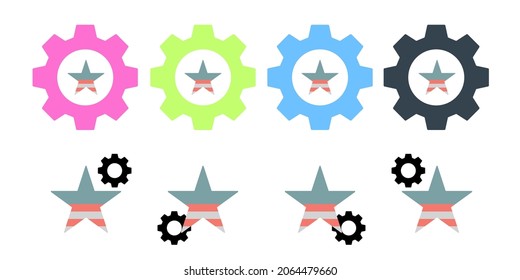 Icono vectorial del indicador favorito de la estrella usa en la ilustración del conjunto de engranajes para ui y ux, sitio web o aplicación móvil