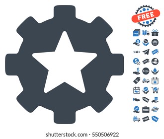 Star Favorites Options Gear pictograph with free bonus pictograms. Vector illustration style is flat iconic symbols, smooth blue colors, white background.