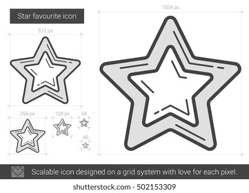 Icono de línea vectorial favorita de estrella aislado en fondo blanco. Icono de línea favorita de estrella para infografía, sitio web o aplicación. Icono escalable diseñado en un sistema de cuadrícula.