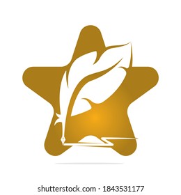 Star Feather Quill Pen logo vector design. Writer icon flat style design with color for identity, business and button.