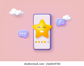 Star Feedback. Vector customer review concepts. Reviews stars with good and bad rate and text. 3D Web Vector Illustrations.