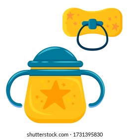 Stern. Fütterungsset. Der Pullover, die Flasche. Babynahrung Fütterung der Flasche. Fütterungsset. Erste Mahlzeit. Flaschen. Vector-Abbildung. 
