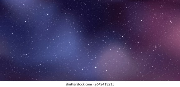 Star field in deep space with light spots, starry night sky vector background. Cosmos universe illustration for science.