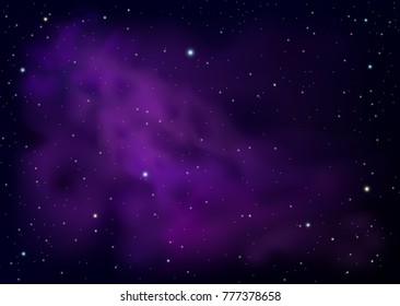 Star Field and Purple Cloud. Cosmic Vector Background