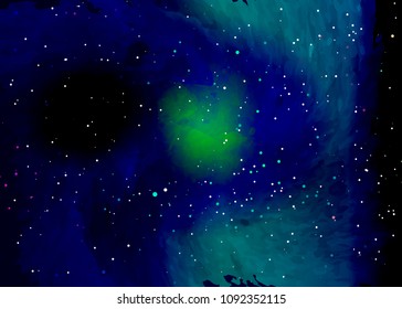 Star field in space and a nebulae. Abstract background of universe and a gas congestion. Spiral galaxy space with black holes. Vector nebula, for use with projects on science, research, and education.