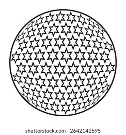 Star filled circle. Dense pattern shape. Symmetric abstract frame. Vector symbol layout.