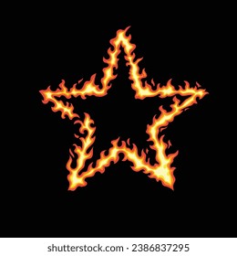 star of fire isolated on black background. Vector cartoon flame frame. Simple flat illustration. Fiery circle.