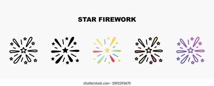 Icono de Star Firework diseñado en línea y gradiente rellenos de glifo plano de contorno. Perfecto para la presentación de aplicaciones móviles de sitios web y cualquier otro proyecto. Disfruta de este icono para tu proyecto.