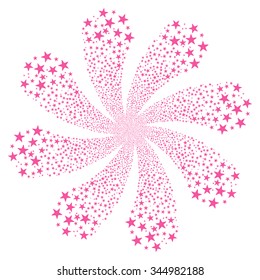 Star Fireworks Flower With Eight Petals vector illustration. Style is pink flat stars, white background.