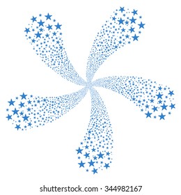 Star Fireworks Flower With Five Petals vector illustration. Style is cobalt flat stars, white background.