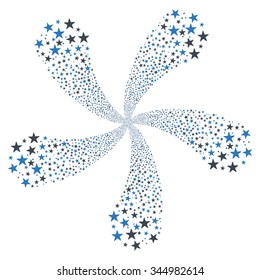Star Fireworks Flower With Five Petals vector illustration. Style is smooth blue bicolor flat stars, white background.
