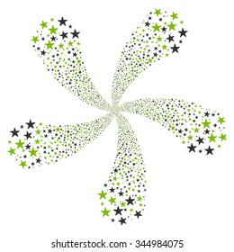 Star Fireworks Flower With Five Petals vector illustration. Style is eco green and gray bicolor flat stars, white background.