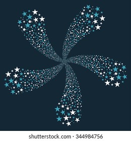 Star Fireworks Flower With Five Petals vector illustration. Style is blue and white bicolor flat stars, dark blue background.