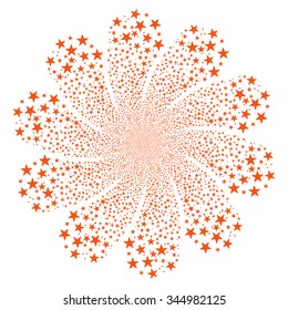 Star Fireworks Flower With Ten Petals vector illustration. Style is orange flat stars, white background.