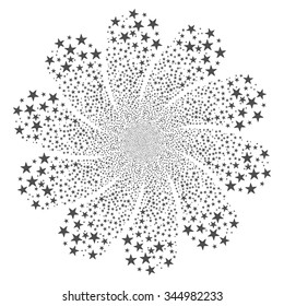 Star Fireworks Flower With Ten Petals vector illustration. Style is gray flat stars, white background.