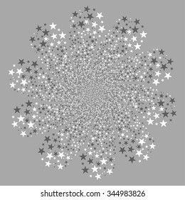 Star Fireworks Flower With Ten Petals vector illustration. Style is dark gray and white bicolor flat stars, silver background.
