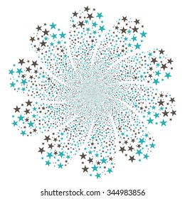 Star Fireworks Flower With Ten Petals vector illustration. Style is grey and cyan bicolor flat stars, white background.