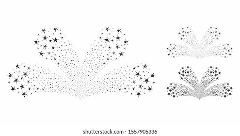 Star fireworks fountain composition of tuberous items in different sizes and color hues, based on star fireworks fountain icon. Vector inequal items are grouped into collage.