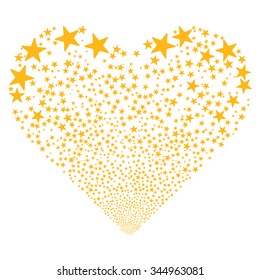 Star Fireworks Heart vector illustration. Style is yellow flat stars, white background.