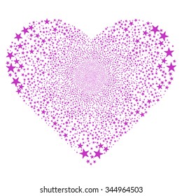 Star Fireworks Heart vector illustration. Style is violet flat stars, white background.