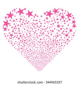 Star Fireworks Heart vector illustration. Style is pink flat stars, white background.