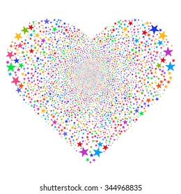 Star Fireworks Heart vector illustration. Style is bright multicolored flat stars, white background.