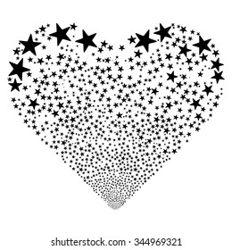 Star Fireworks Heart vector illustration. Style is black flat stars, white background.