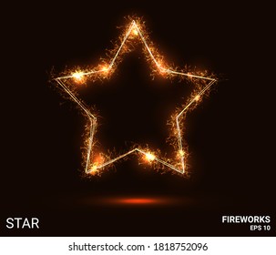 Star fireworks. A star is made up of sparks and fire. Festive bright fireworks. Decorative element for celebrations and holidays. Vector illustration.