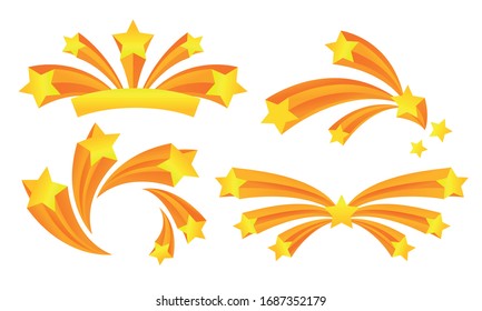 Star Fireworks or Salute Explosion with Flaring Sparkles Vector Set