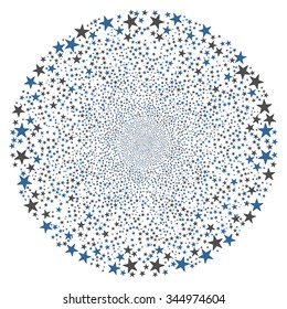 Star Fireworks Sphere vector illustration. Style is cobalt and gray bicolor flat stars, white background.