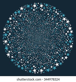 Star Fireworks Sphere vector illustration. Style is blue and white bicolor flat stars, dark blue background.