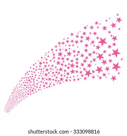 Star Fireworks Stream vector illustration. Style is pink flat bright stars, white background.