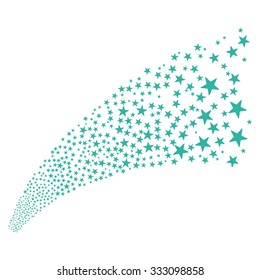 Star Fireworks Stream vector illustration. Style is cyan flat bright stars, white background.
