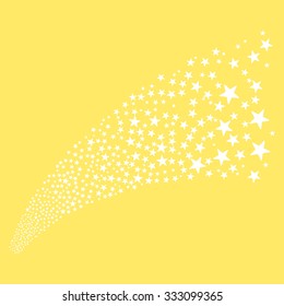 Star Fireworks Stream vector illustration. Style is white flat bright stars, yellow background.