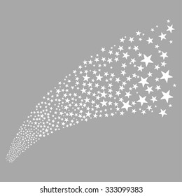 Star Fireworks Stream vector illustration. Style is white flat bright stars, silver background.