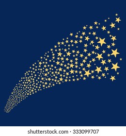Star Fireworks Stream vector illustration. Style is yellow flat bright stars, blue background.