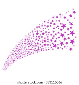 Star Fireworks Stream vector illustration. Style is violet flat bright stars, white background.