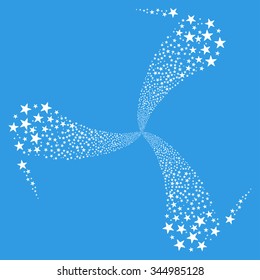 Star Fireworks Swirl Rotation vector illustration. Style is white flat stars, blue background.