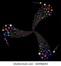 Star Fireworks Swirl Rotation vector illustration. Style is bright multicolored flat stars, black background.