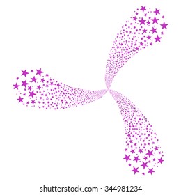 Star Fireworks Swirl With Three Petals vector illustration. Style is violet flat stars, white background.