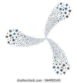 Star Fireworks Swirl With Three Petals vector illustration. Style is cobalt and gray bicolor flat stars, white background.