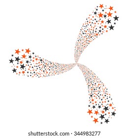 Star Fireworks Swirl With Three Petals vector illustration. Style is orange and gray bicolor flat stars, white background.