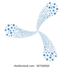 Star Fireworks Swirl With Three Petals vector illustration. Style is cobalt flat stars, white background.