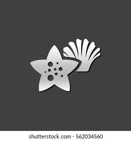 Star fish icon in metallic grey color style.Sea animal creature cute