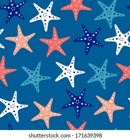 Star Fish On Blue Seamless Pattern