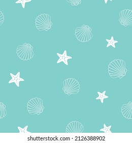 Star fish and shell seamless pattern