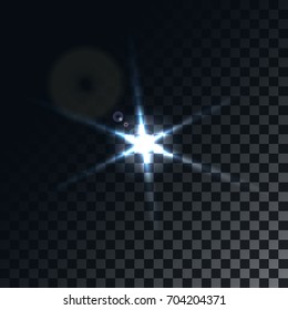 Star flare on transparent background. Vector lens flare, illustration of light flare, sparkle bokeh