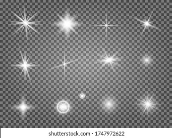 Star flare set. Lens light effect isolated. Special starlight ray collection. Abstract camera flashlight sparkle. Magic solar radiance