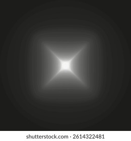 Star flare symbol. Cross light burst. Glowing vector shape. Black background contrast.